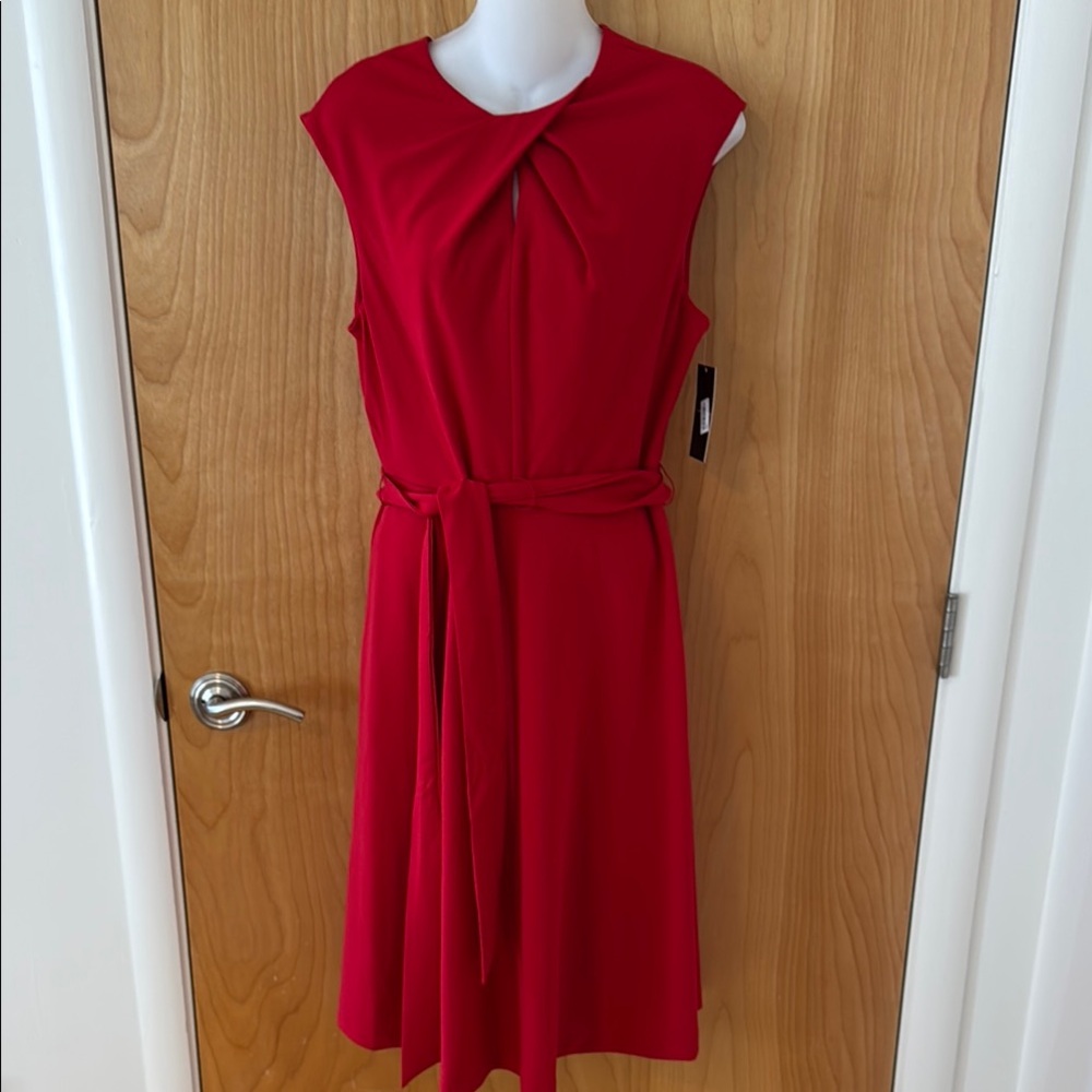 Tahari ASL Red Twist Neck Sleeveless Sheath Dress